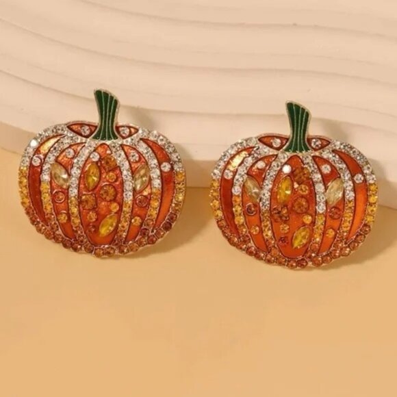 Crystal Pumpkin Time Earrings - Picture 1 of 5